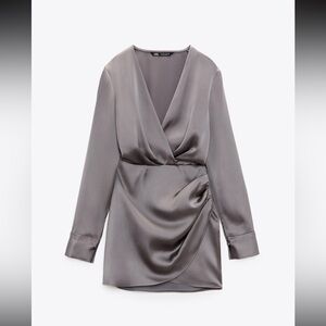 Zara Gray Satin Dress
